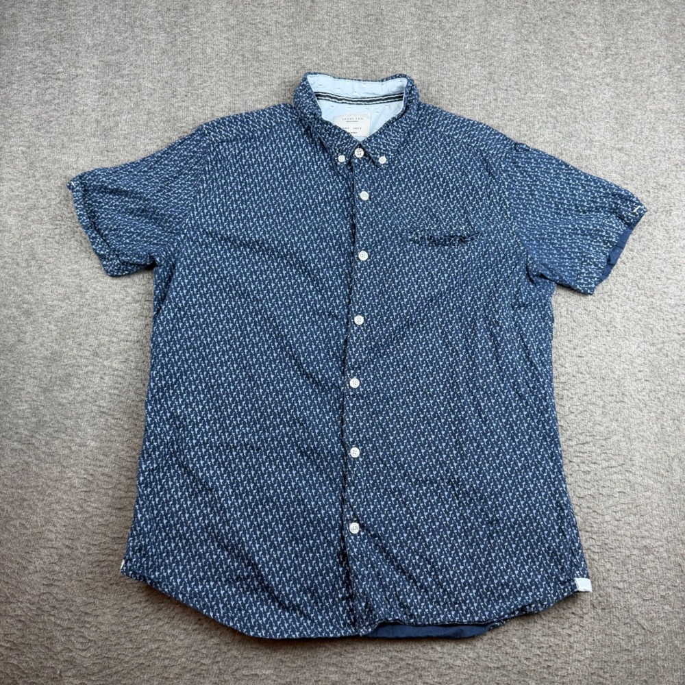 Level Ten Flamingo Print Button Down Shirt Men's Small Navy Blue LTSMI-1791